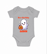 Boo-tiful Ghost Print Baby Romper - GREY - New Born (Chest 14")