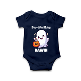 Boo-tiful Ghost Print Baby Romper - NAVY BLUE - New Born (Chest 14")