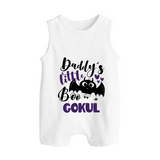 Daddy's Little Boo Bat Print Baby Button Romper - WHITE - New Born (Chest 18")