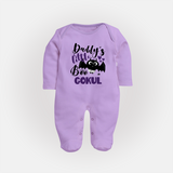 Daddy's Little Boo Bat Print Baby Full Body Suit - LILAC - New Born (Chest 7.5")