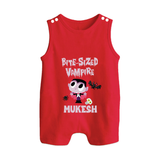 Bite-Sized Vampire Print Baby Button Romper - RED - New Born (Chest 18")