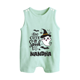 Too Cute To Spook Ghost Print Baby Button Romper - MINT GREEN - New Born (Chest 18")