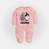 Too Cute To Spook Ghost Print Baby Full Body Suit - BABY PINK - New Born (Chest 7.5")