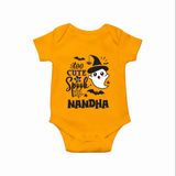Too Cute To Spook Ghost Print Baby Romper - CHROME YELLOW - New Born (Chest 14")