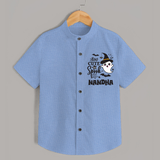 Too Cute To Spook Ghost Print Baby Kids Shirt - SKY BLUE - 0 - 6 Months Old (Chest 23")