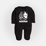 Too Cute To Spook Ghost Print Baby Full Body Suit - BLACK - New Born (Chest 7.5")