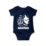 Too Cute To Spook Ghost Print Baby Romper - NAVY BLUE - New Born (Chest 14")