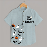 Hey Boo Ghost & Bat Print Kids Shirt - ARCTIC BLUE - 0 - 6 Months Old (Chest 23")