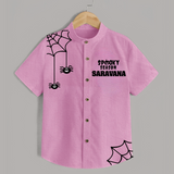 Spooky Season Spider Web Print Kids Shirt - BABY PINK - 0 - 6 Months Old (Chest 23")