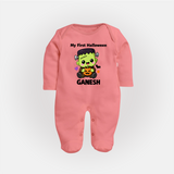 My First Little Frankenstein First Halloween Full Body Suit - PEACH - New Born (Chest 7.5")