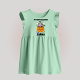 My first Sweet Pumpkin Treat Halloween Baby Frock - MINT GREEN - 0 - 3 Months Old (Chest 17")