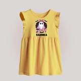 Spooky Ghost Bow Halloween Baby Frock - PASTEL YELLOW - 0 - 3 Months Old (Chest 17")