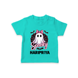 Spooky Ghost Bow Halloween T Shirt - TEAL - 0-5 Months Old (Chest 17")