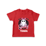 Spooky Ghost Bow Halloween T Shirt - RED - 0-5 Months Old (Chest 17")