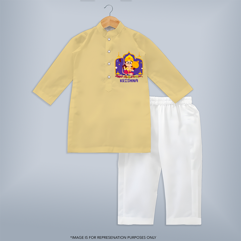 "Step into vibrant hues with our "Jai Anjaneya" Customised  Kurta set for kids - YELLOW - 0 - 6 Months Old (Chest 22", Waist 18", Pant Length 16")