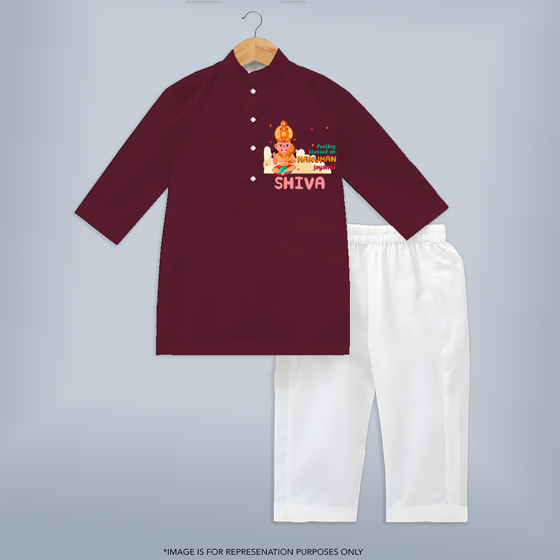 Celebrate new beginnings with our "Feeling Blessed On Hanuman Jayanti" Customised Kurta set for kids - MAROON - 0 - 6 Months Old (Chest 22", Waist 18", Pant Length 16")