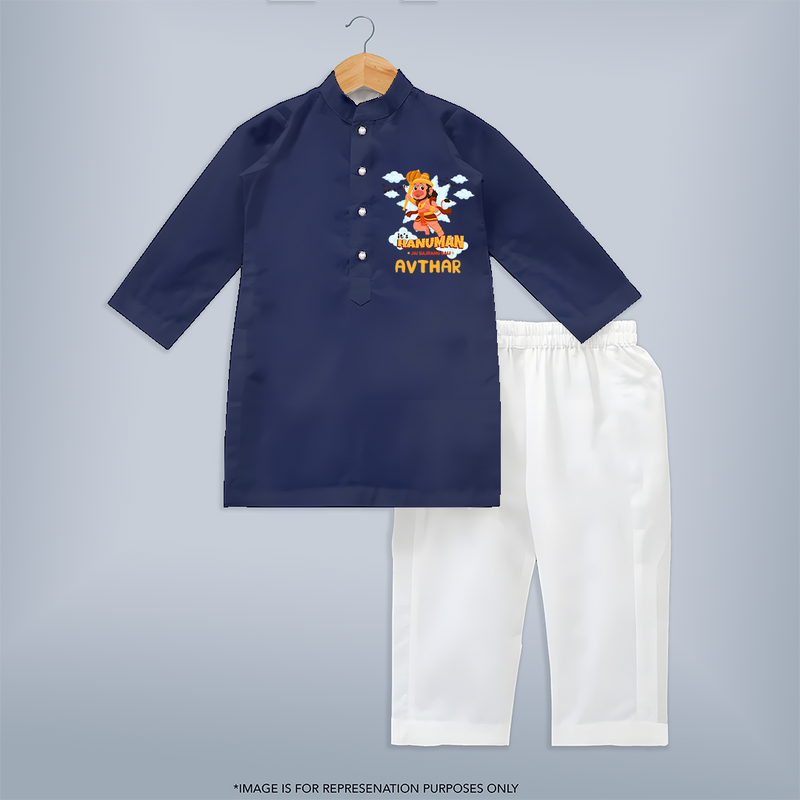 Elevate your wardrobe with "Fearless Like Hanuman" Customised  Kurta set for kids - NAVY BLUE - 0 - 6 Months Old (Chest 22", Waist 18", Pant Length 16")