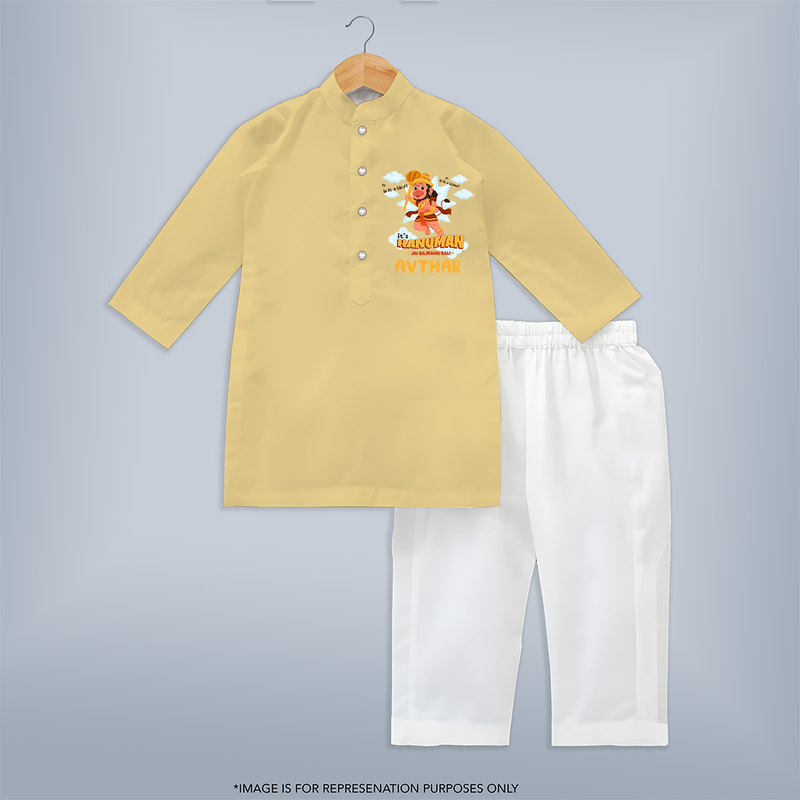 Elevate your wardrobe with "Fearless Like Hanuman" Customised  Kurta set for kids - YELLOW - 0 - 6 Months Old (Chest 22", Waist 18", Pant Length 16")