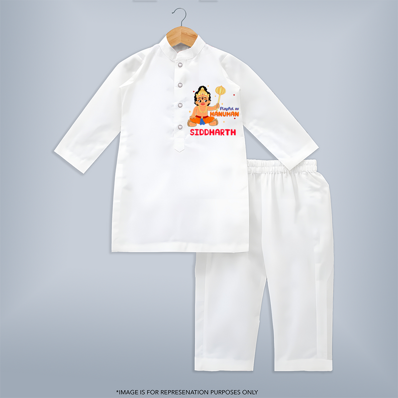 Stand out with eye-catching "Playful As Hanuman" designs of Customised  Kurta set for kids - WHITE - 0 - 6 Months Old (Chest 22", Waist 18", Pant Length 16")