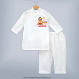 Shine with joy in our "My 1st Hanuman Jayanti" Customised  Kurta set for kids - WHITE - 0 - 6 Months Old (Chest 22", Waist 18", Pant Length 16")