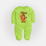 My First Hanuman Jayanti – Personalized Baby Fullbody Suit - LIME GREEN - New Born (Chest 7.5")