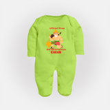 Little but Strong Just Like Bal Hanuman – Personalized Baby Fullbody Suit - LIME GREEN - New Born (Chest 7.5")