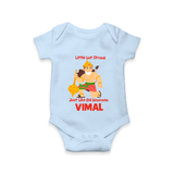Little but Strong Just Like Bal Hanuman – Personalized Baby Romper - BABY BLUE - New Born (Chest 14")