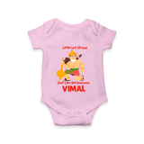 Little but Strong Just Like Bal Hanuman – Personalized Baby Romper - BABY PINK - New Born (Chest 14")