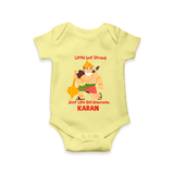 Little but Strong Just Like Bal Hanuman – Personalized Baby Romper - PASTEL YELLOW - New Born (Chest 14")