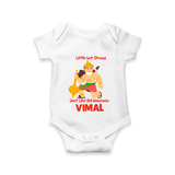 Little but Strong Just Like Bal Hanuman – Personalized Baby Romper - WHITE - New Born (Chest 14")