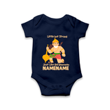 Little but Strong Just Like Bal Hanuman – Personalized Baby Romper - NAVY BLUE - New Born (Chest 14")