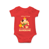 Little but Strong Just Like Bal Hanuman – Personalized Baby Romper - RED - New Born (Chest 14")
