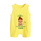 Power Like Thunder Heart Like Hanuman – Personalized Baby Romper Suit - PASTEL YELLOW - New Born (Chest 18")