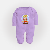 Veer Hanuman The Ultimate Warrior – Personalized Baby Fullbody Suit - LILAC - New Born (Chest 7.5")