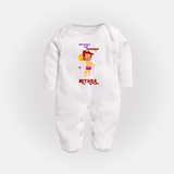 Unstoppable Like Hanuman – Personalized Baby Fullbody Suit - WHITE - New Born (Chest 7.5")