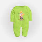 No Fear Hanuman Is Here – Personalized Baby Fullbody Suit - LIME GREEN - New Born (Chest 7.5")