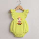 No Fear Hanuman Is Here – Personalized Romper Frock - PASTEL YELLOW - 0 - 3 Months Old (Chest 19")