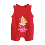 No Fear Hanuman Is Here – Personalized Baby Romper Suit - RED - New Born (Chest 18")