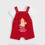 No Fear Hanuman Is Here – Personalized Baby Dungaree - RED - 0 - 5 Months Old (Chest 18")