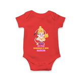 No Fear Hanuman Is Here – Personalized Baby Romper - RED - New Born (Chest 14")