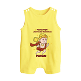 Flying High Just Like Hanuman – Personalized Baby Romper Suit - PASTEL YELLOW - New Born (Chest 18")