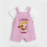 Flying High Just Like Hanuman – Personalized Baby Dungaree - BABY PINK - 0 - 5 Months Old (Chest 18")