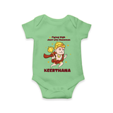 Flying High Just Like Hanuman – Personalized Baby Romper - GREEN - New Born (Chest 14")