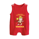 Flying High Just Like Hanuman – Personalized Baby Romper Suit - RED - New Born (Chest 18")