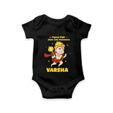 Flying High Just Like Hanuman – Personalized Baby Romper - BLACK - New Born (Chest 14")