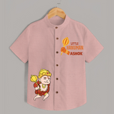 Cute Little Hanuman Custom Name Shirt - PEACH - 0 - 6 Months Old (Chest 23")