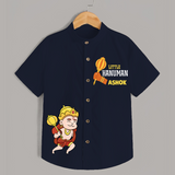 Cute Little Hanuman Custom Name Shirt - NAVY BLUE - 0 - 6 Months Old (Chest 23")