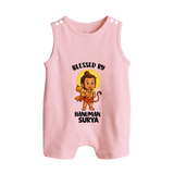 Blessed by Hanuman – Personalized Baby Romper Suit - BABY PINK - New Born (Chest 18")