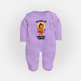 Blessed by Hanuman – Personalized Baby Fullbody Suit - LILAC - New Born (Chest 7.5")