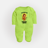 Blessed by Hanuman – Personalized Baby Fullbody Suit - LIME GREEN - New Born (Chest 7.5")